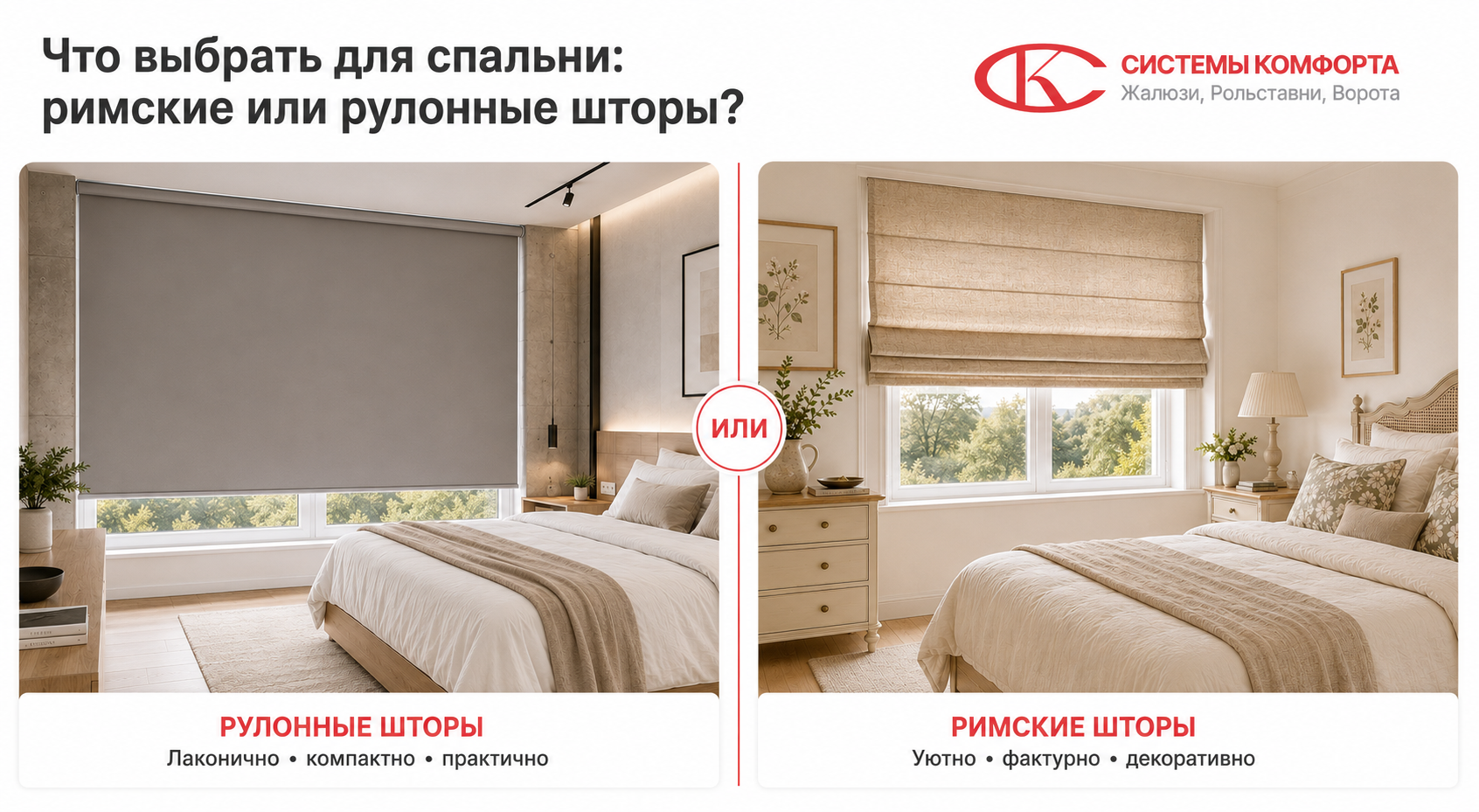 Какие шторы выбрать для спальни рулонные или римские